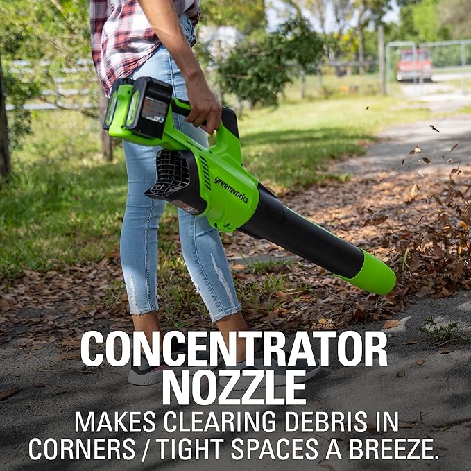 Greenworks 48V (24V x 2) Cordless Brushless Axial Leaf Blower (140 MPH / 585 CFM / 200+ Compatible Tools) (2) 4.0Ah Batteries and Dual Port Rapid Charger Included