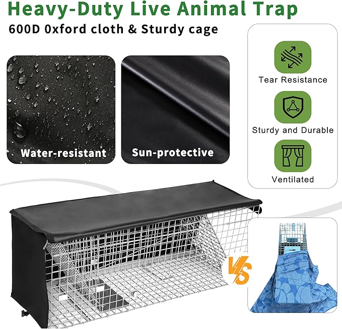 Rockever Live Animal Trap Cage with Cover Cat Trap for Stray Cats 37 Inch Heavy Duty Folding Skunk Traps with Real Door for Raccoons Opossums Groundhogs Skunks Feral Cats Squirrels
