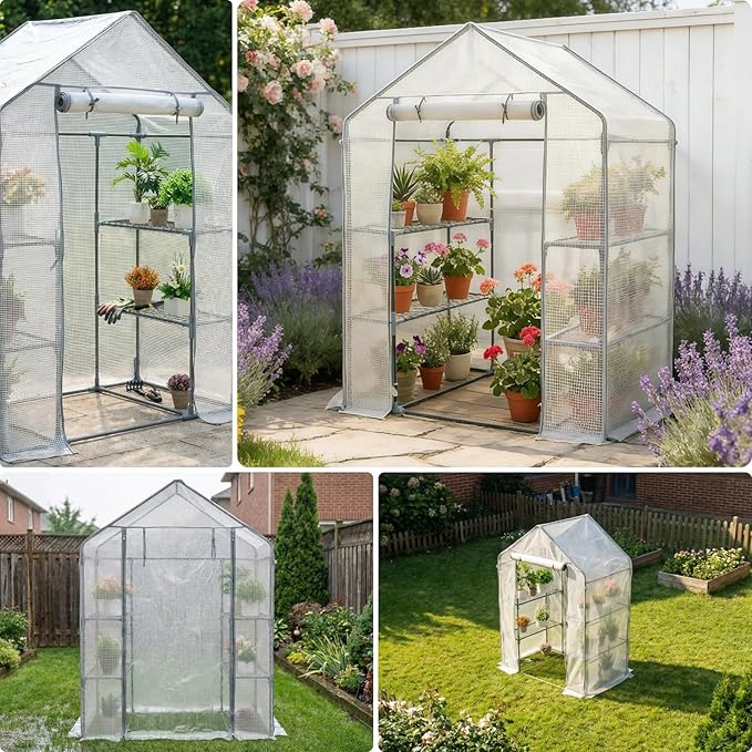 Walk-in Greenhouse 55*29*77in - Heavy Duty Outdoor Plant Shelter with Steel Frame &amp Durable PE Cover Easy Assembly Garden Greenhouses for Patio/Lawn to Protect Plants from Frost &amp Rain