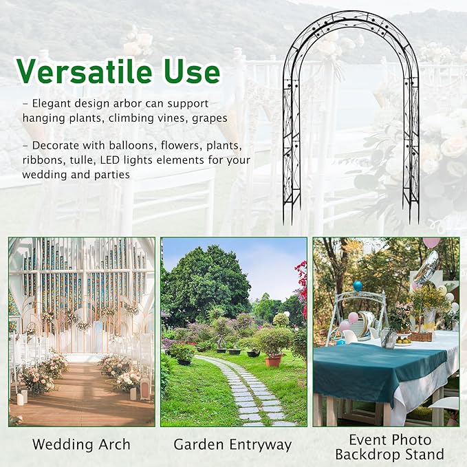 VINGLI Garden Arbor Arch for Wedding Ceremony Party Christmas Garden Decor Steel Garden Trellis for Plant Climbing Pergola for Garden Backyard Lawn (Black-59x84)