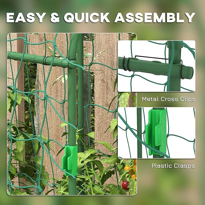 Outsunny Cucumber Trellis 6' Tall Arch Trellis for Climbing Plants Outdoor A-Frame with Plastic Coated Steel Frame and Climbing Net Support Vegetables Peas Fruit &amp Vines Green