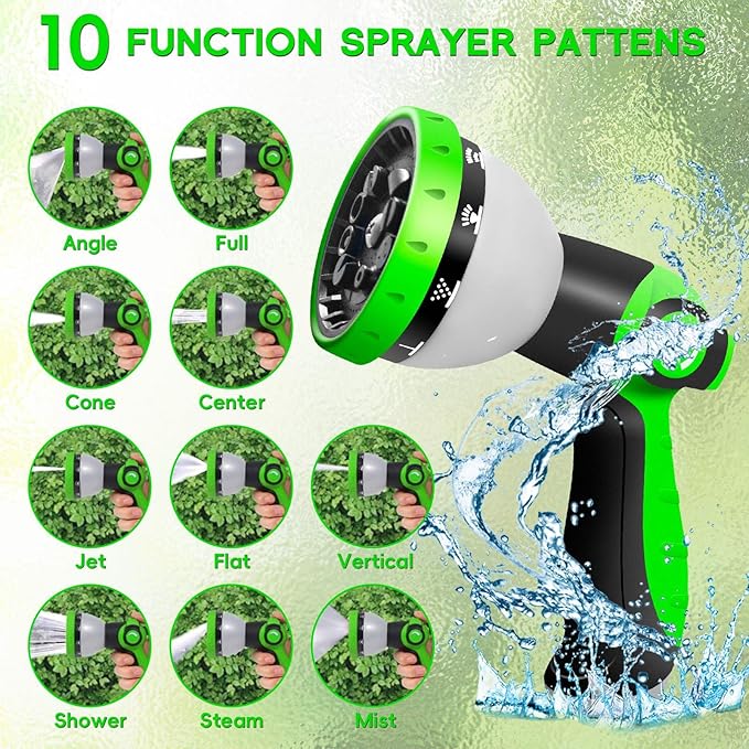 Garden Hose 50FT NON-EXPANDABLE Heavy-Duty Flexible &amp Lightweight Water Hose with 10-Function Nozzle No-Kink Leak-Proof Solid Fittings for Car RV Marine Camper Outdoor Yard Lawn