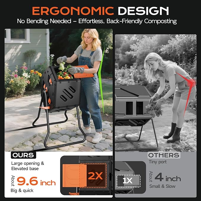 Compost Tumbler 22.5 Gallon/85L Easy Assemble Compost Bin Outdoor 360°Rotating Composter for Garden Backyard and Yard Gifts for Seasoned Gardeners &amp Beginners-Orange