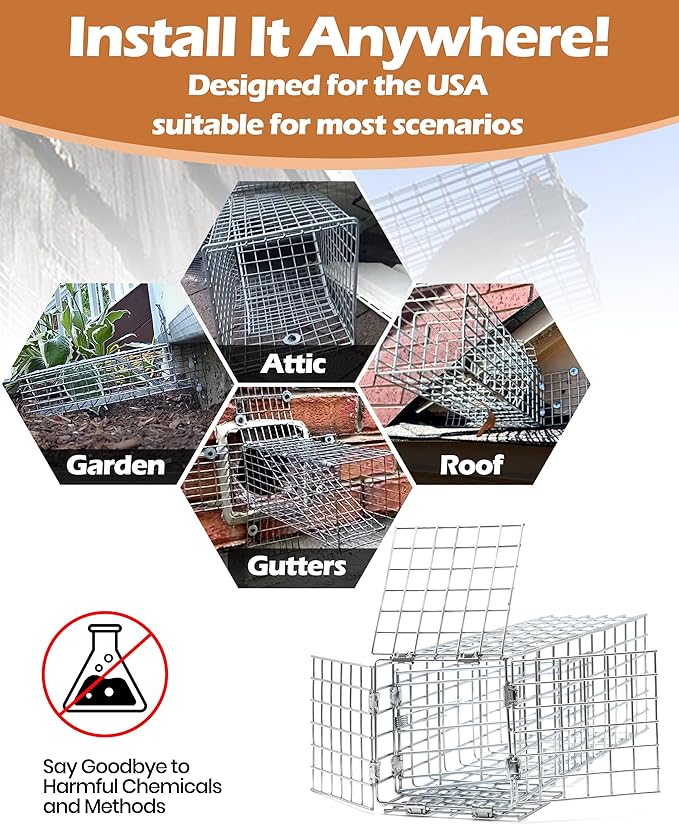 One Way Squirrel Door Excluder 11 × 3 × 3inch Humane Squirrel Trap Rodents Excluder for attic roof Includes Full Installation Kit with Screws Pressure Plate Cable tie &amp Copper mesh