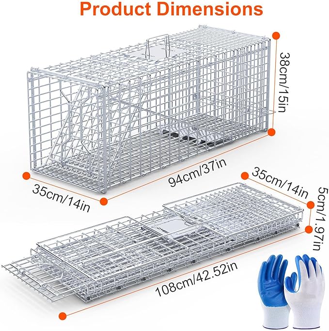 Humane Live Animal Trap 37x14x15inch Large Folding Animal Traps Cage for Raccoons Stray Dogs Armadillos Foxes Coyotes Bobcat Easy to Set &amp Release Live Trap