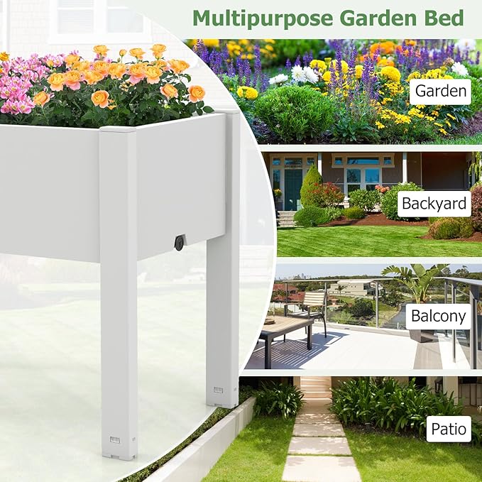 Raised Garden Bed Outdoor Elevated Planter Boxes with Legs &amp Water Level Indicator Garden Box Self-Watering Raised Beds for Gardening Balcony &amp Deck (Greyish-White)