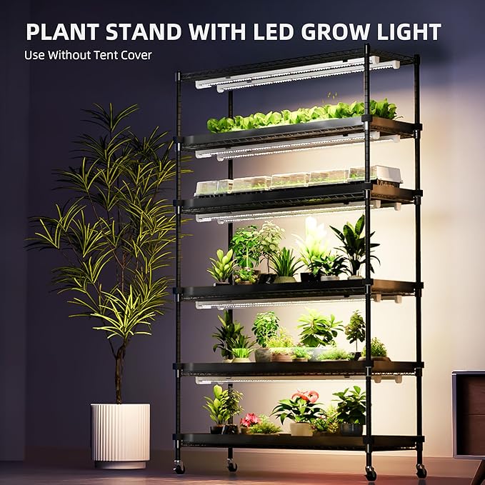 Spider Farmer 2025 Plant Stand with Grow Lights 6-Tier Plant Shelf with 10Pcs 3ft Full Spectrum 220W Led Lamp and Grow Tent for Veg Seed Starting Plants Growth Greenhouse 5000K 43Lx16Dx71H (Update)