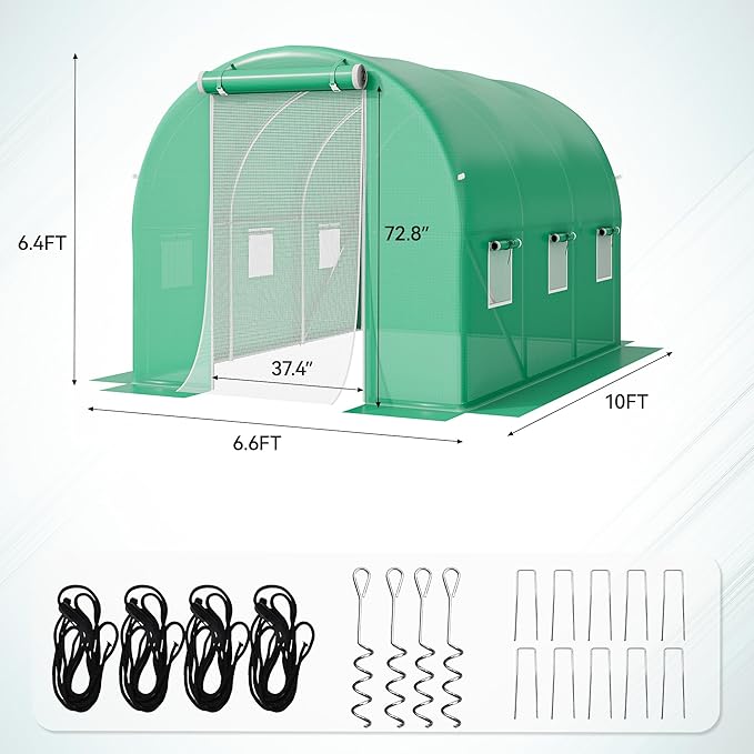 YITAHOME 10x7x7FT Greenhouses Large Heavy Duty Walk-in Green House Tunnel Green Houses Outdoor Portable Plant Gardening Upgraded Galvanized Steel Frame Zipper Doors 5 Crossbars Garden