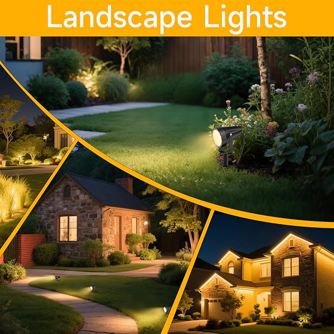 Outdoor Landscape Lighting - 12Pack Outdoor Spot Lights with Connectors &amp Transformer for Yard Plant Lawn Tree Flags House Garden Fence - 7W Warm Yellow 3000K Spotlights with IP65 Waterproof