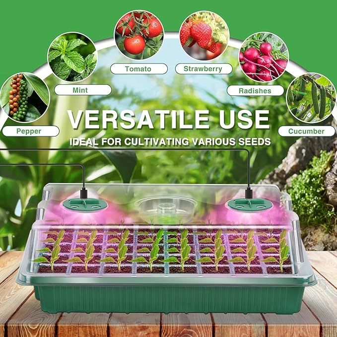 YAUNGEL Seed Starter Tray with Grow Light Seed Starter Kit with Timing Controller Adjustable Brightness80 Cells Seed Starter Tray for Indoor Planting with Humidity Domes Heightened Lids 2 Pack