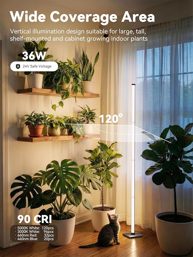 GLOWRIUM Grow Lights for Indoor Plants 36W Vertical Plant Grow Lights with Auto-Timer Full Spectrum LED Standing Plant Grow Light 3 Light Modes 6-Level Dimmable (60in)