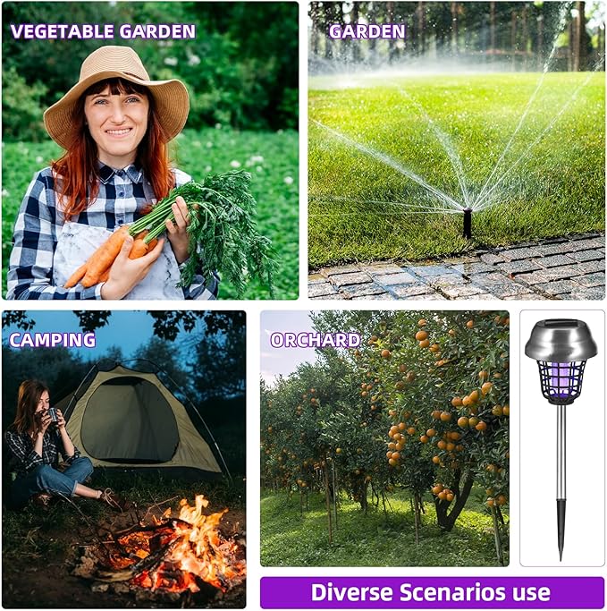 4 Packs Bug Zapper Outdoor Solar Mosquito Zapper OutdoorMosquito Trap Light Used to Repel Gnat Small Flying InsectWaterproof Bug Zapper for OutsideSolar Fly Zapper for Yard Garden Farm