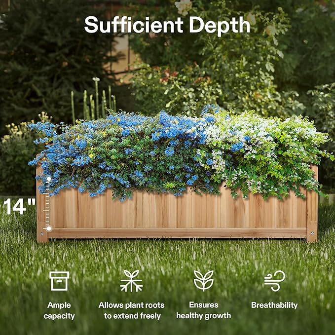 VIVOSUN 3.6 x 1.3Ft Wooden Raised Garden Bed 43.5 x 16 x 14 Inches Outdoor Wood Planter Box with Screwdriver and a Liner for Garden Patio Balcony Backyard and Outdoors