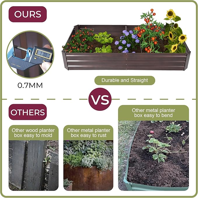 LuxenHome Galvanized Raised Garden Bed Kit 6x3x1ft Raised Garden Bed Outdoor Rectangular Metal Gardening Planter Box Large Plant Pot Planting Bed Gardening Tools for Vegetables Flowers Herbs