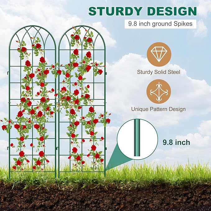 4 Pack Metal Garden Trellis for Climbing Plants 71 Inch Green Metal Garden Trellis for Vines Plant Rose Vegetable SupportLarge Decorative Outdoor Trellis