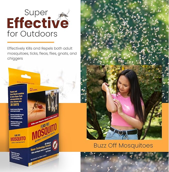 Natural Mosquito Control Spray Concentrate Repels Mosquitoes Ticks Fleas Flies Gnats and Chiggers Away. Makes up to 4 Gallons! (4oz Concentrate)