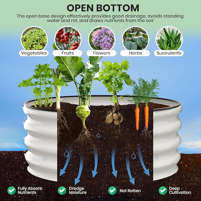 2 - Pack Round Galvanized Raised Garden Bed - 2FT/3FT/4FT Sizes - Outdoor Flower &amp Vegetable Bed - Heavy - Duty &amp Open - Bottom Design 2x2FT
