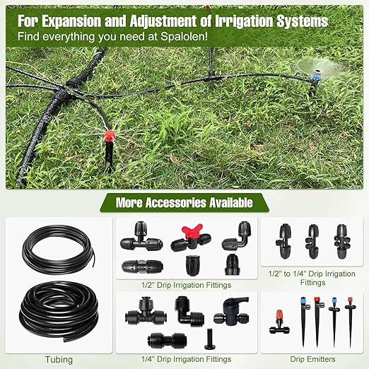 50FT 1/2 Inch Drip Irrigation Tubing with 4 Pack 1/2 to 1/4 Drip Irrigation Fittings Drip Line Hose &amp Push-to-Fit 6 Way Splitter Connectorsfor Drip Irrigation Parts Drip Irrigation System