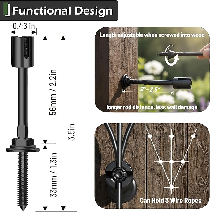 12-Set Black 5/64 (2mm) Wire Trellis for Climbing Plants Outdoor with 53ft Vinyl Coated Cable T316 Stainless Steel Wall Wire Trellis Kit