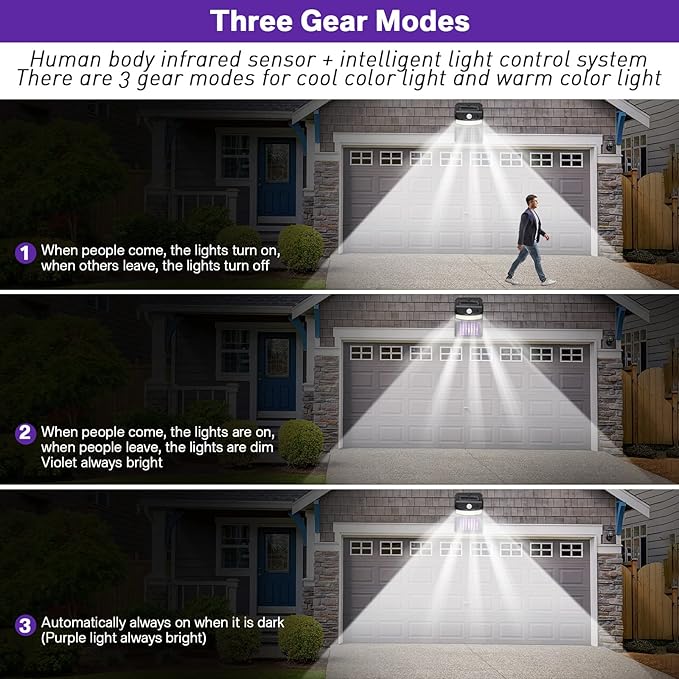 8 Packs Bug Zapper Outdoor 3 in 1 Mosquito Zapper Black Solar Bug Zapper Electric LED Light Mosquito Killer Lamp with Motion Sensor for Outdoor Backyard Patio Camping