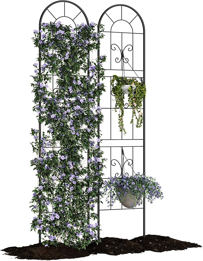 2 Pack Fence Panels 55 Tall Black Iron Garden Fence with Scroll Design Rustproof Outdoor Barrier for Small Yard Patio Decor &amp Plant Trellis