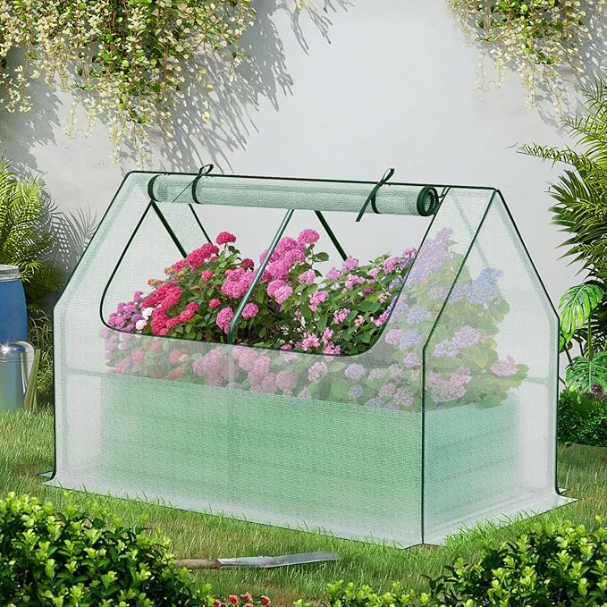 BPS Raised Garden Bed Set 4x2x1 FT Metal Bottomless Flower Bed with PE Cover for Outdoor Planting White
