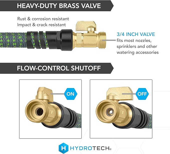 HydroTech 50 ft Expandable Garden Hose - Burst Proof &amp Lightweight Flexible Water Hose with Durable Reinforced Latex Core &amp Solid Brass Fittings for Lawn Garden Car Washing