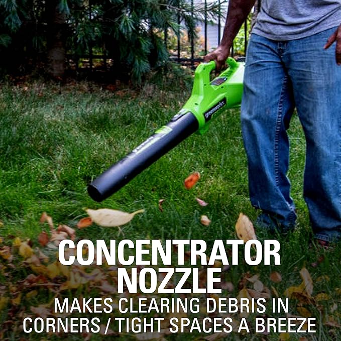Greenworks 24V (90 MPH / 320 CFM / 200+ Compatible Tools) Cordless Axial Leaf Blower Battery and Charger Not Included