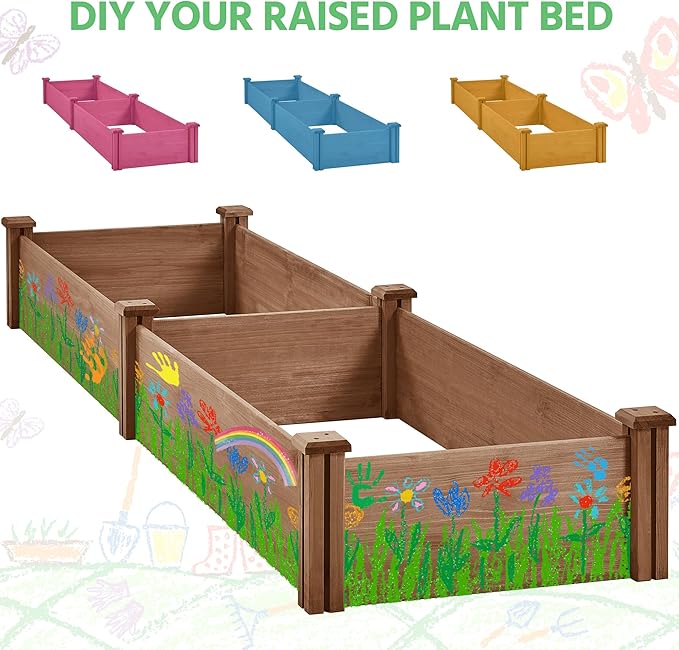 Yaheetech 8x2ft Wooden Horticulture Raised Garden Bed Divisible Elevated Planting Planter Box for Flowers/Vegetables in Backyard/Patio Outdoor Dark Brown 95 x 25 x 11in