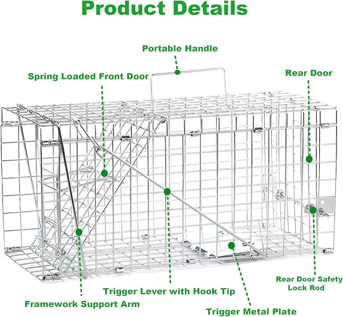 Live Squirrel Trap Foldable Heavy Duty Humane Animal Cage Trap Large Rat Trap Cage Catch and Release Chipmunk Rodent Trap that Work for Indoor and Outdoor - 17” L x 7.9” W x 7.5” H