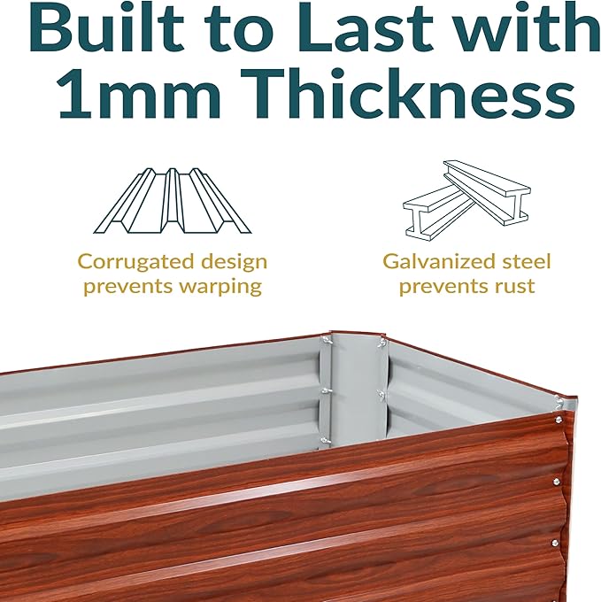 Sunnydaze 11.75 H Raised Metal Garden Bed - Galvanized Raised Garden Bed Outdoor for Vegetables and Flowers - Woodgrain - 4' x 2' Rectangle