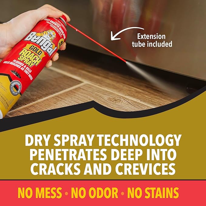 Bengal Gold Roach Spray - Odorless Stain-Free Bug Spray for Home - Prevents Reinfestation for Up to 6 Months - 11 oz 2 Pack