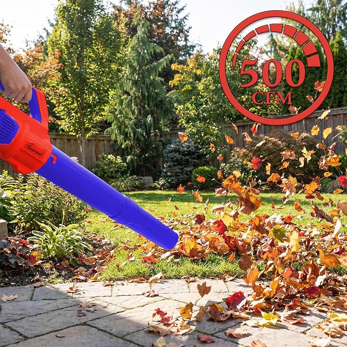 Leaf Blower Cordless with Battery and Charger 500 CFM/200 MPH Electric Leaf Blowers with 2 Speeds 2 Extended Tubes 1 x 2.0 Ah Battery-Powered Leaf Blowers for Lawn Care Blowing Leaves Yard(RED)