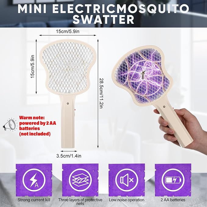 3 Pack Electric Fly Swatter Racket 3000v Bug Zapper Racket Mini Handheld Fly Swatter Mosquito Zapper with 2-Layer Safety Mesh Zappers for Indoor Outdoor Home Vehicle Placement Camping