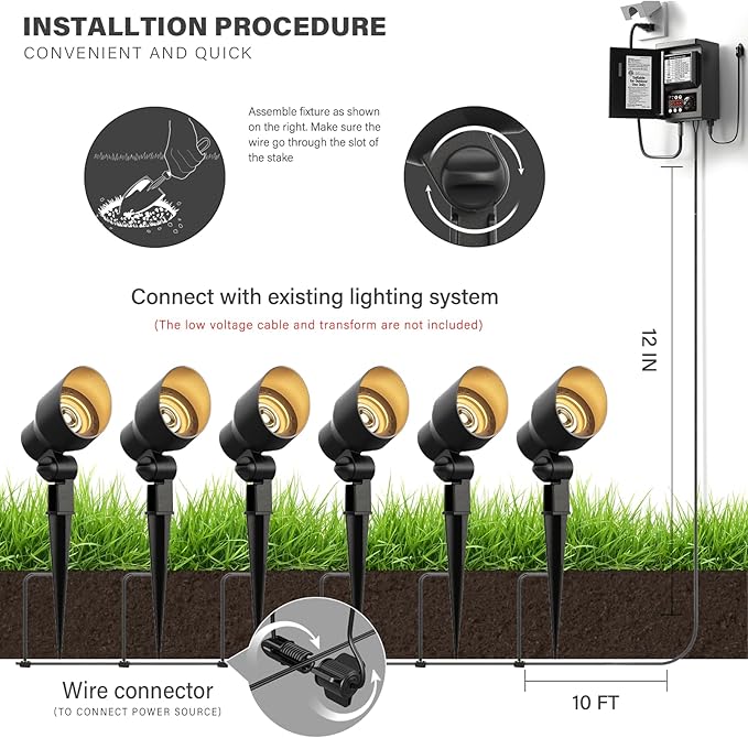 GOODSMANN 3W Spot Lights Outdoor LED Lighting Low Voltage Landscape Lights Garden 200Lumen Warm White Spotlights with Metal Stake &amp Connector for Lawn Decorative Lamp Yard Tree (1 Pack)