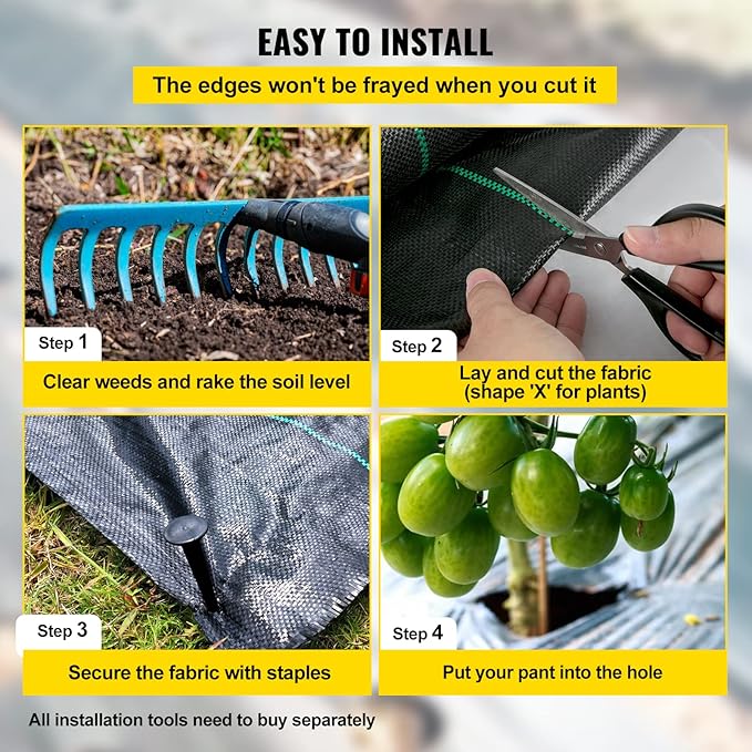 Happybuy 3FTx300FT Weed Barrier Landscape Fabric Heavy Duty 3.2OZ Woven Weed Blocker Gardening Mat Garden Weed Control Fabric Geotextile Drainage Fabric Driveway Fabric Landscaping Ground Cover
