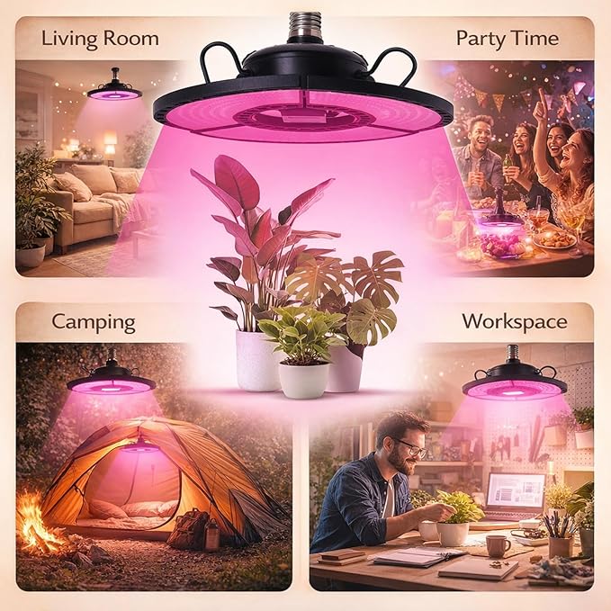 Grow Lights for Indoor Plants 360 LEDs Full Red Blue Light Height Adjustable 90° Collapsible - Durable Design Wide Coverage for Plant Growth