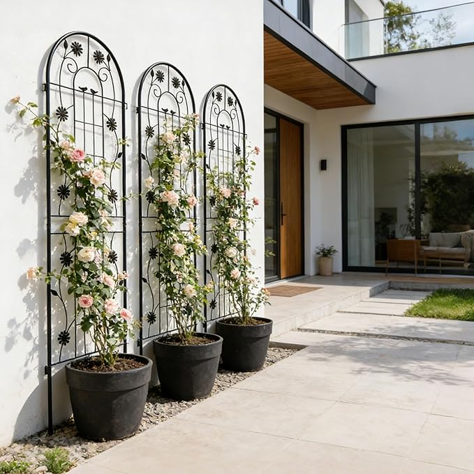 2 Pack Large Garden Trellis Heavy Duty Rustproof Iron Plant Trellis for Potted Plant Support Metal Climbing Rose Trellis Vine Vegetable CucumberBlack-71 H x 19.7 W