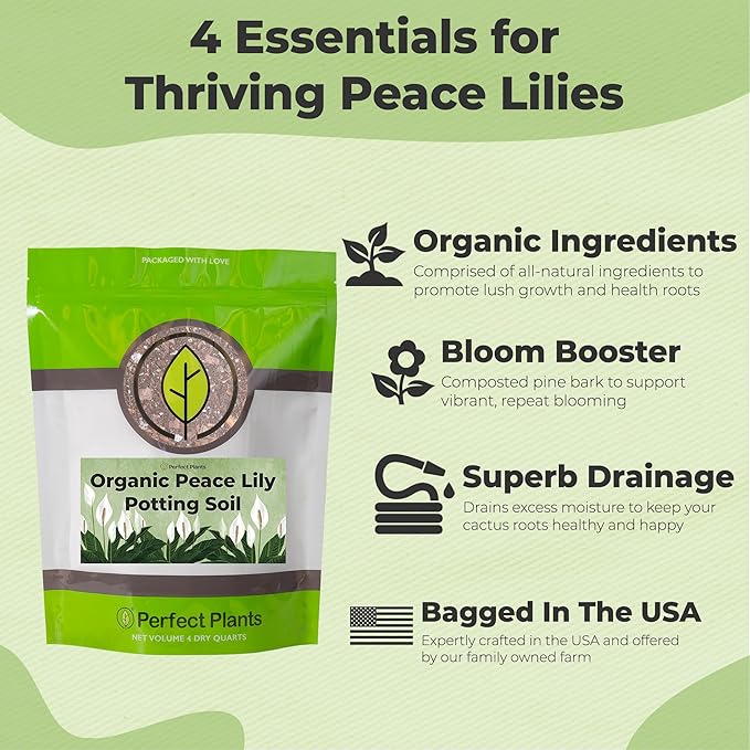 Organic Peace Lily Potting Soil by Perfect Plants | Organic Premium Mix | Use with Peace Lily Pothos or Other House Plants (4qt)