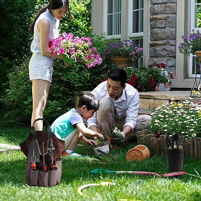 Garden Tool Set 8Pcs Stainless Steels Garden Hand Tools Kit Durable Rust-Proof Gardening Tool Set with Handbag for Family