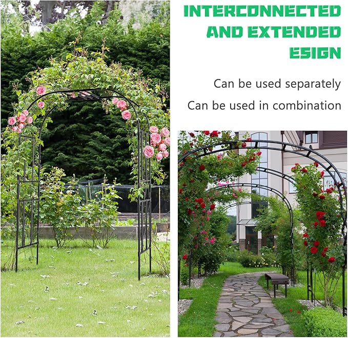 DoCred Large Tall Garden Arch Trellis for Climbing Plants Outdoor 87in Tall Metal Garden Arbor Wedding Arches for Lawn Party Backyard Decoration