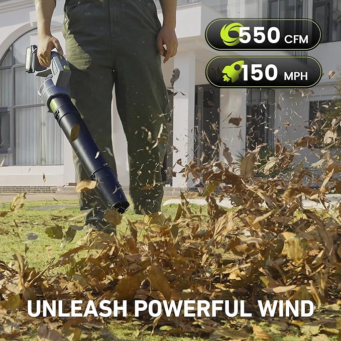 Leaf Blower for Lawn: 550CFM Battery Electric Cordless Small Blower with Swivel Head Total 8.0 Ah Battery &amp Charger - Mini-Leaf for Decker Car Patio Yard