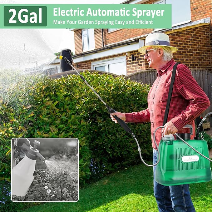 Battery Powered Sprayer 2 Gallon Electric Sprayers in Lawn and Garden Sprayer Pump Sprayer Outdoor Battery Operated Sprayer for Lawn &amp Garden