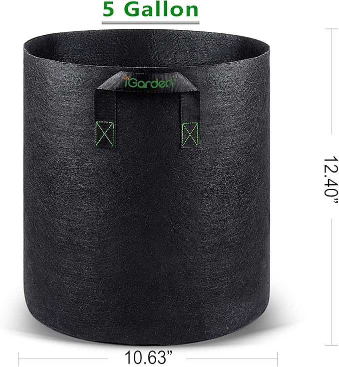 iGarden Grow Bags Tall 5 Gallon Grow Pots 6 Pack with Handles Heavy Duty 280G Thickened Nonwoven Fabric Plant Bag for Vegetables Black