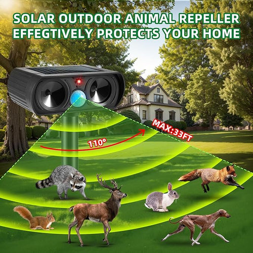 2026 Cat Repellent Outdoor Solar Ultrasonic Animal Repellent Outdoor with Motion Activated Cat Deterrent to Scare Deer Squirrel Rabbit Raccoon Skunk Repellent for Yard Lawn Garden(2Pack)