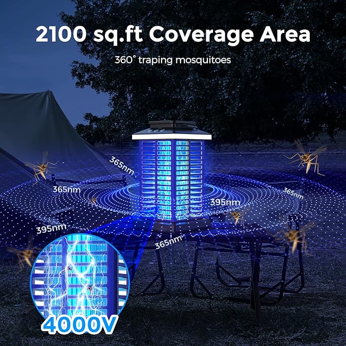 Bug Zapper Outdoor Mosquito Zapper 2 in 1 Portable &amp Rechargeable Bug Zapper Outdoor with 5000mAh Battery &amp LED Night Light 4000V Electric Fly Zapper for OutsidePatioBackyardGarden Blue