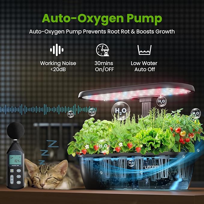litokam Hydroponics Growing System Kit 15 Pods Indoor Herb Garden with Smart APP &amp Quiet Pump 24W LED Light Auto Timer Perfect Indoor Garden for Herbs Vegetables &amp Flowers Ideal for Plan