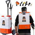 PetraTools Battery Powered Backpack Sprayer 4 Gallon - 6 Hours Long Battery Life &amp Padded Straps for Comfort - HD4000 Electric Backpack Garden Sprayer with 6 Spray Nozzles (HD4000 with Cart)