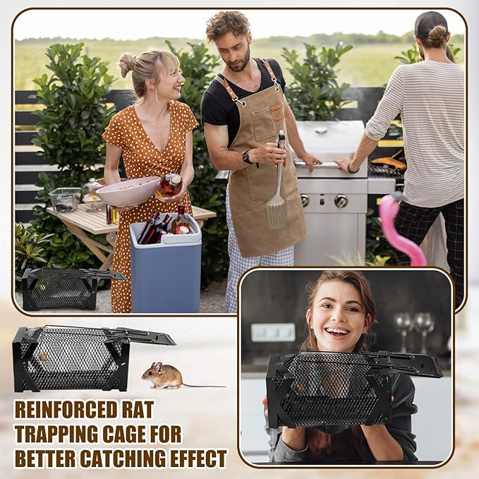 Qualirey 2 Pack Humane Rat Trap 9.8 Inch Upgraded Chipmunk Rodent Squirrel Trap with Adhesive Pre Baited Glue Boards Small Live Animal Catch and Release Hamsters Live Cage for Outdoor Indoor Home