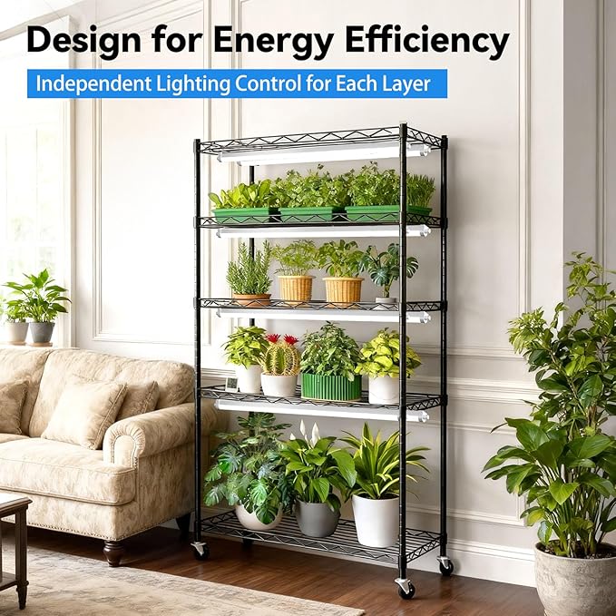 JESLED Indoor Greenhouse with Grow Light 3FT Full Spectrum 5000K LED Light for Seed Starting Tiered Lighting Control Built-in Timer &amp Thermo-Hygrometer Rolling Metal Plant Stand (35.4x13.8x70I